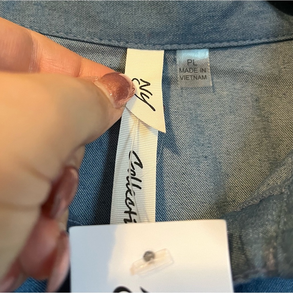 NWT NY Collection Sz Pet Large Blue Button Chambray Shirt Midi Dress Ret $59! - Picture 3 of 9